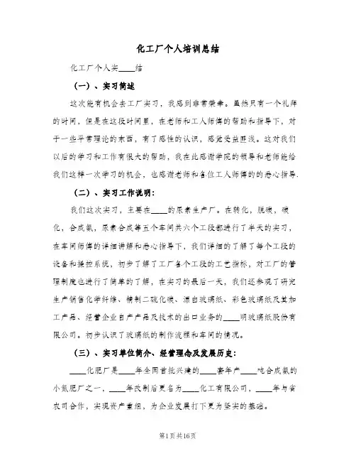 2023年化工厂个人培训总结(5篇)