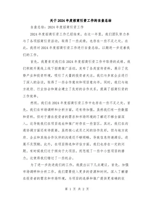 关于2024年度招商引资工作的自查总结 (2)