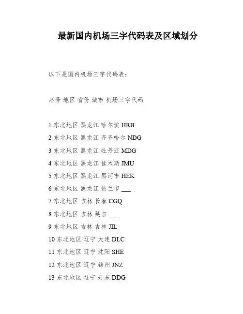最新国内机场三字代码表及区域划分