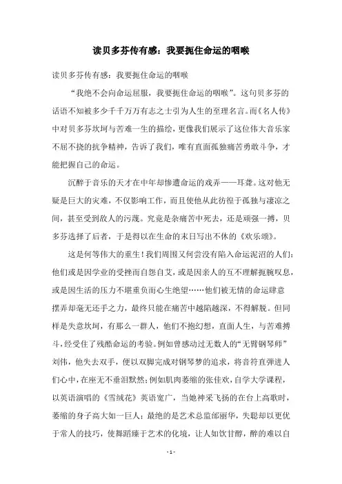 读贝多芬传有感：我要扼住命运的咽喉