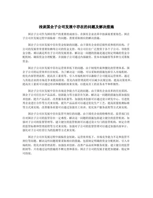 浅谈国企子公司发展中存在的问题及解决措施