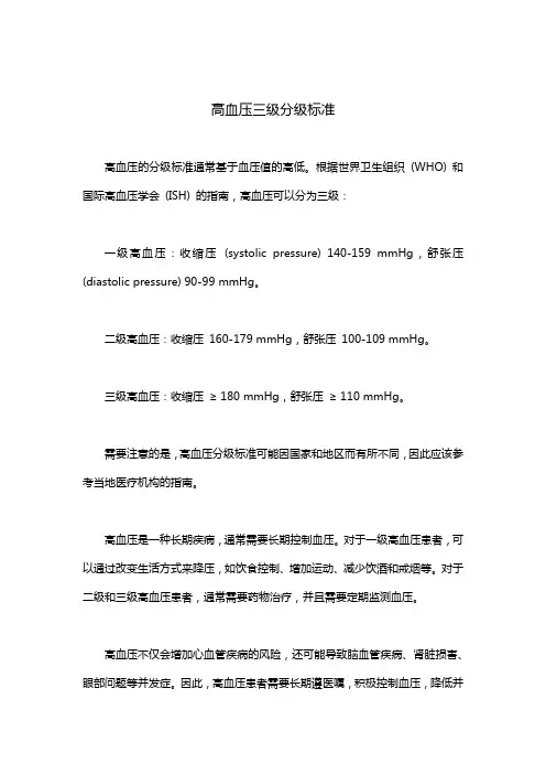 高血压三级分级标准