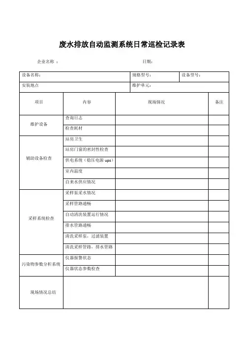 水污染源在线监测日常巡检记录表格