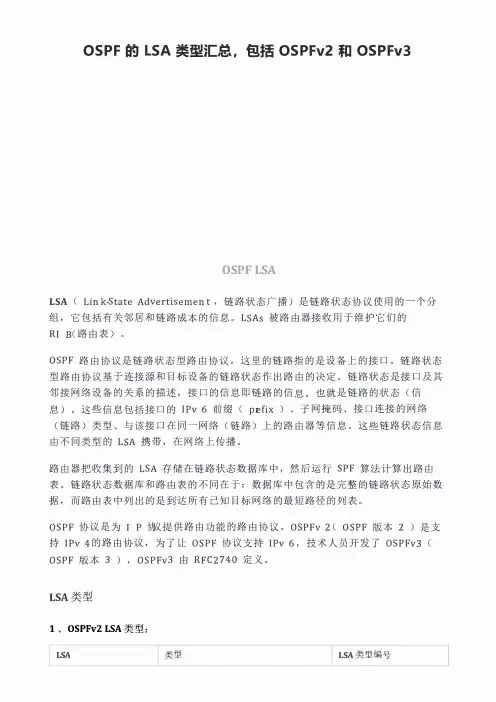 OSPF 的 LSA 类型汇总,包括 OSPFv2 和 OSPFv3