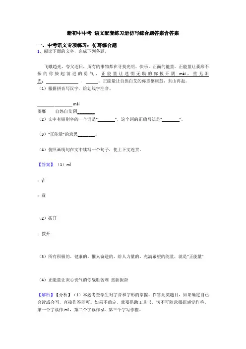 新初中中考 语文配套练习册仿写综合题答案含答案