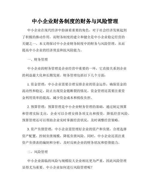 中小企业财务制度的财务与风险管理