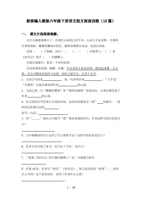 新部编人教版六年级下册语文短文阅读训练(10篇)