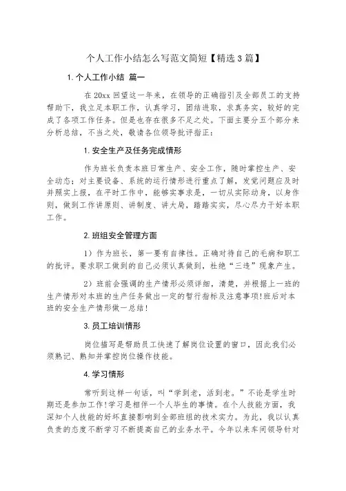 个人工作小结怎么写范文简短【精选3篇】