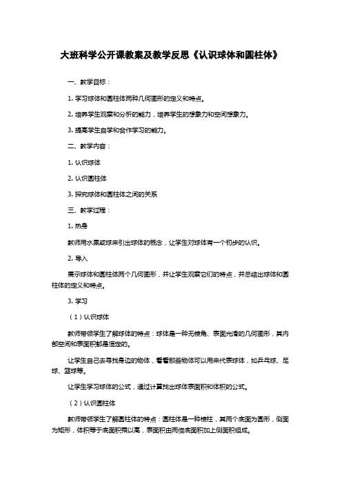 大班科学公开课教案及教学反思《认识球体和圆柱体》