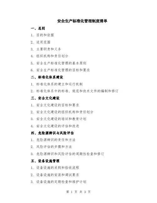 安全生产标准化管理制度清单