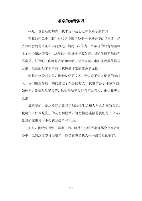 难忘的知青岁月