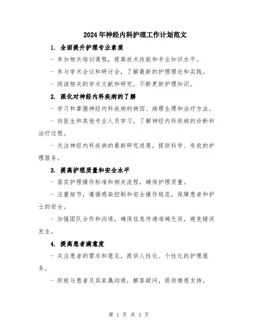 2024年神经内科护理工作计划范文