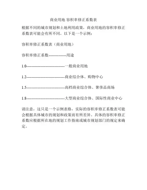 商业用地 容积率修正系数表