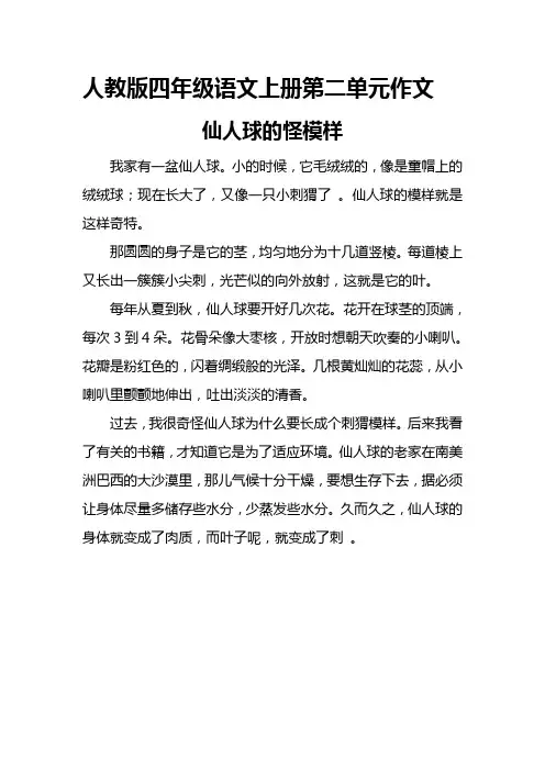 人教版四年级语文上册第二单元作文(5篇范文)