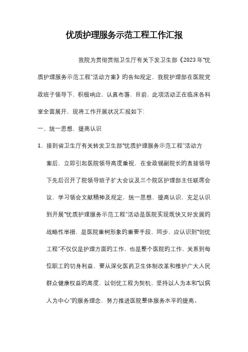 优质护理服务示范工程工作汇报