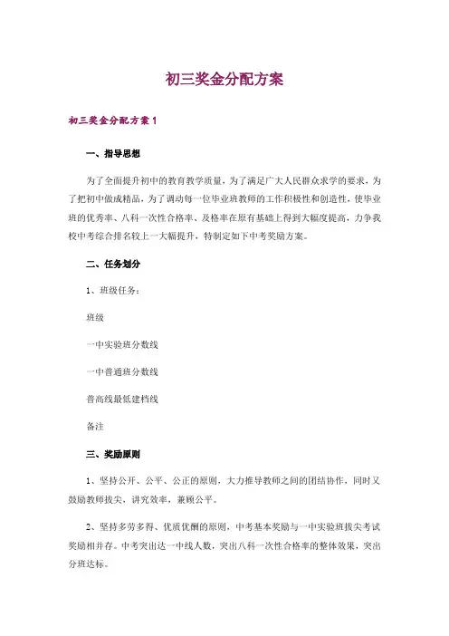 初三奖金分配方案