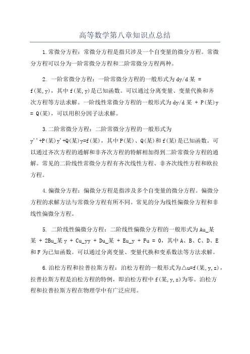 高等数学第八章知识点总结