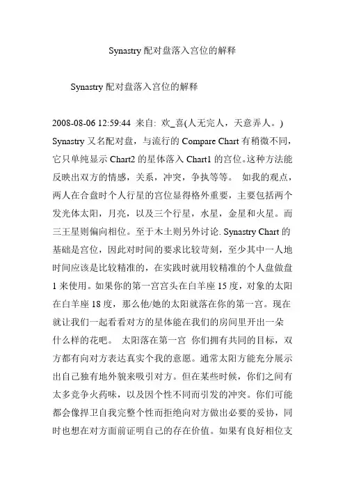 Synastry配对盘落入宫位的解释