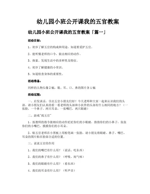 幼儿园小班公开课我的五官教案