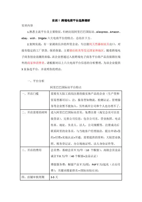 实训1跨境电商平台选择调研