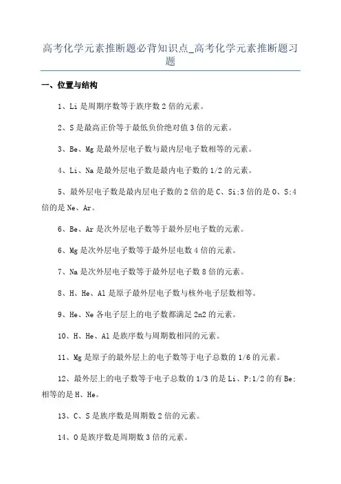 高考化学元素推断题必背知识点_高考化学元素推断题习题