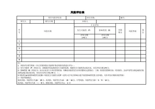 风险评估表格模板