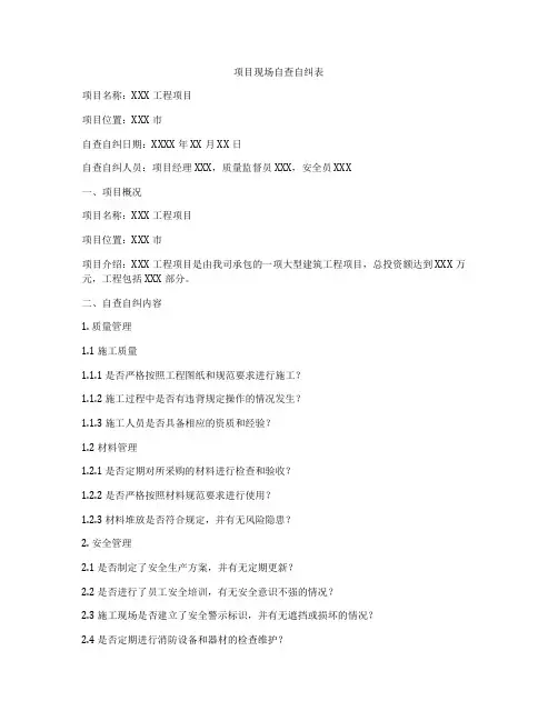 项目现场自查自纠表