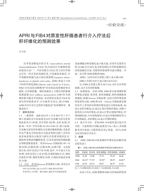 APRI与FIB4对原发性肝癌患者行介入疗法后肝纤维化的预测效果