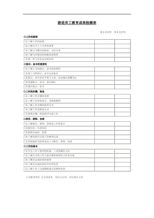 新进员工教育成果检测表