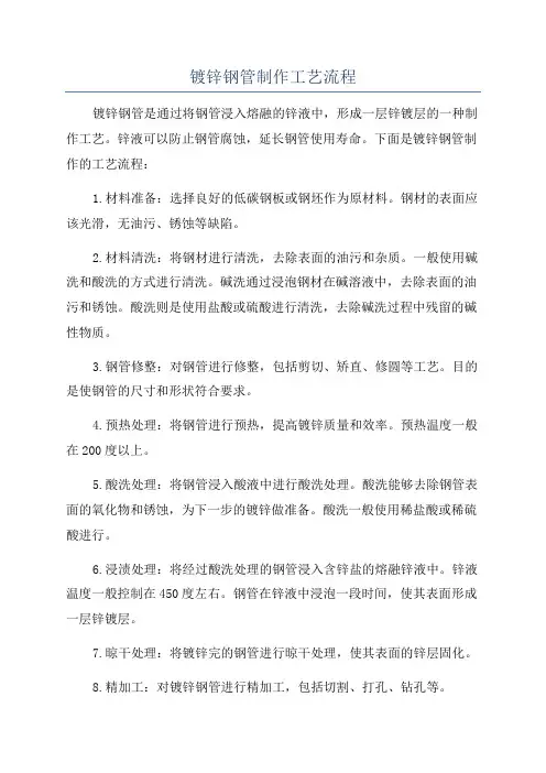 镀锌钢管制作工艺流程