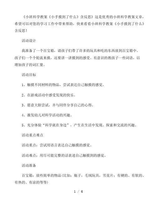 幼儿园小班科学教案《小手摸到了什么》含反思