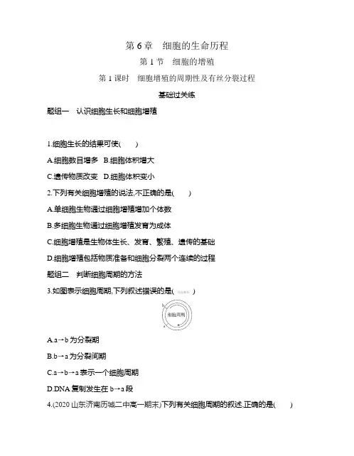 高中生物(新人教版)必修第一册同步习题：细胞的增殖(同步习题)【含答案及解析】