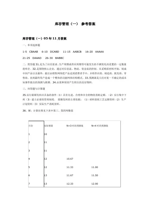 库存管理一参考答案