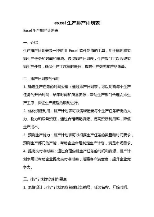 excel生产排产计划表