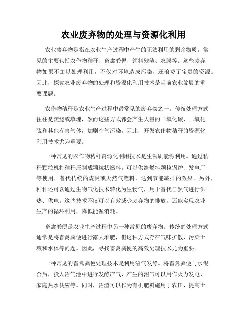 农业废弃物的处理与资源化利用