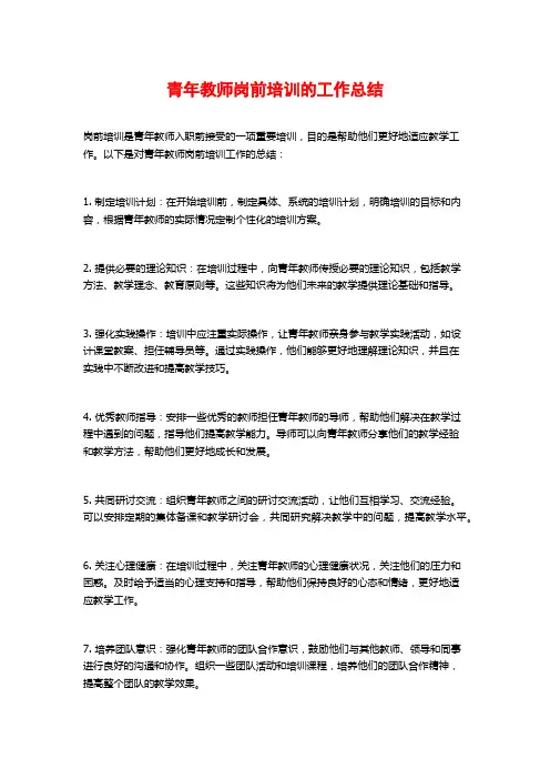 青年教师岗前培训的工作总结