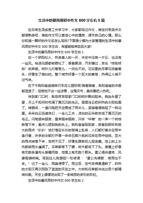 生活中的暴风雨初中作文600字左右5篇