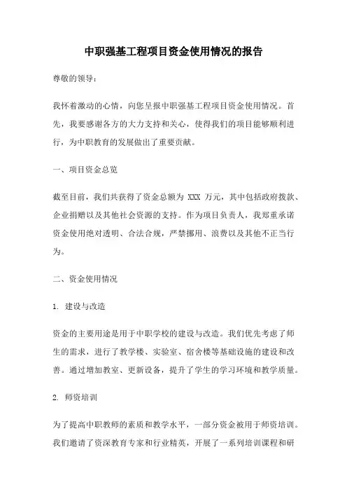 中职强基工程项目资金使用情况的报告