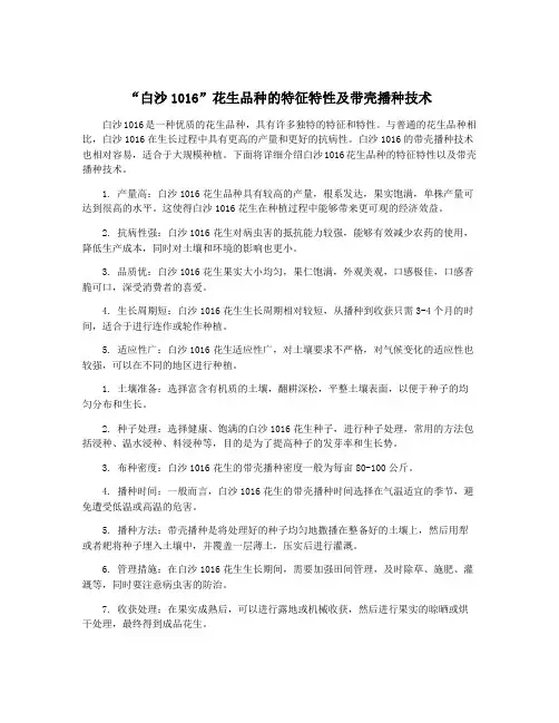 “白沙1016”花生品种的特征特性及带壳播种技术