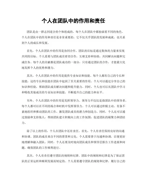 个人在团队中的作用和责任