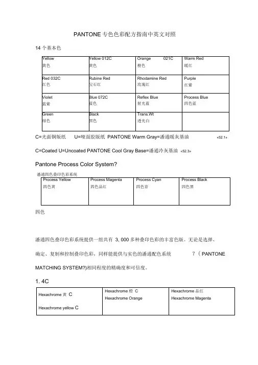 PANTONE专色色彩配方指南中英文对照