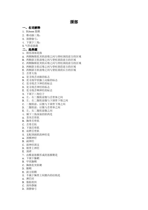 局部解剖学练习题颈部