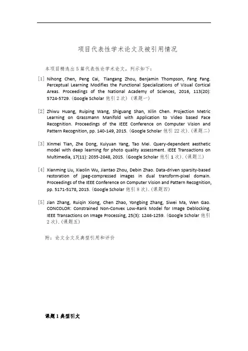 代表性学术论文及被引用情况