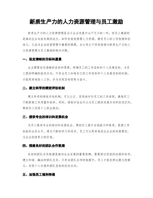 新质生产力的人力资源管理与员工激励
