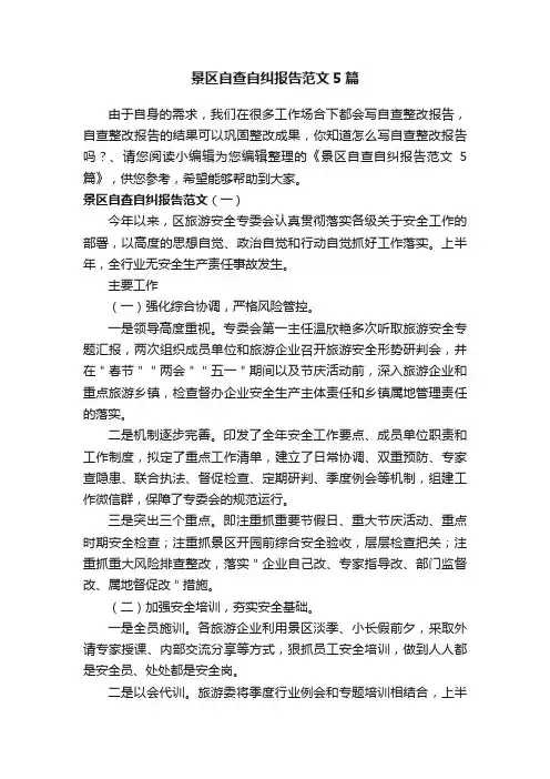 景区自查自纠报告范文5篇