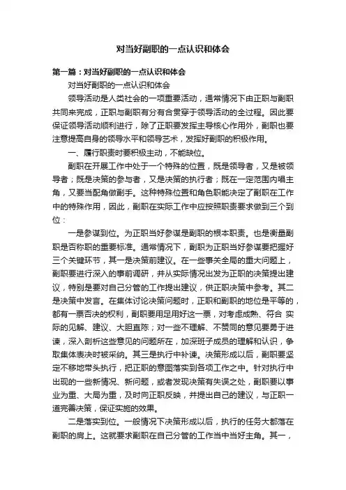 对当好副职的一点认识和体会