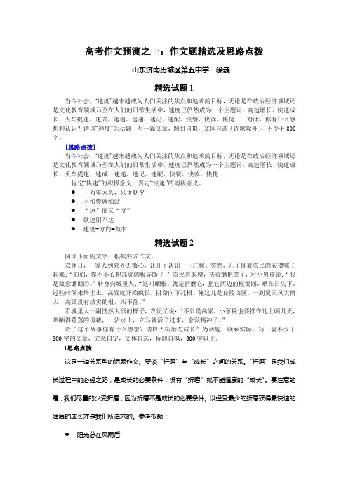 徐巍高考作文系列：高考作文预测之一 作文题精选及思路点拨
