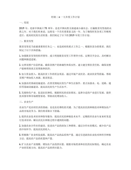 村级二o一九年度工作计划