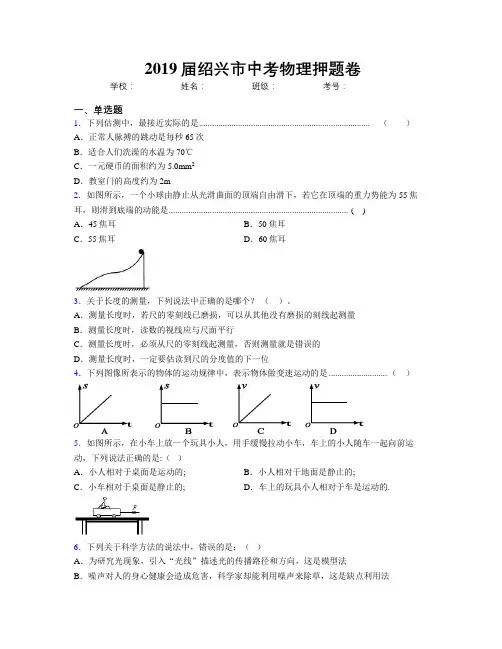 2019届绍兴市中考物理押题卷