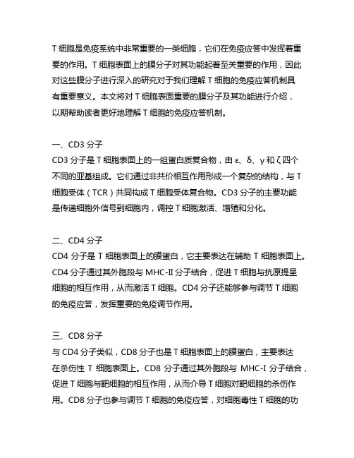 t细胞表面重要的膜分子及其功能